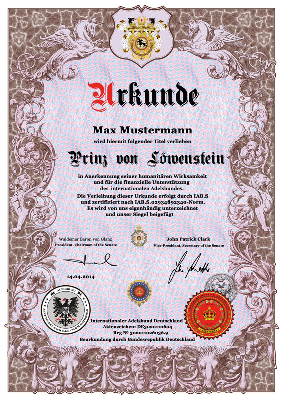 BARON ODER BARONESS VON RABENSTEIN ★ ADELSTITEL HERZOG GRAF GRÄFIN PRINZ FÜRST eBay