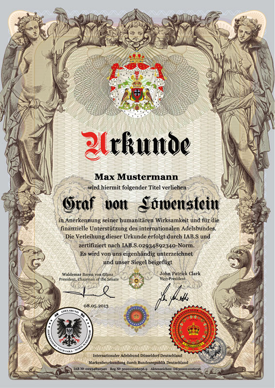 Acheter Un Titre De Noblesse Duc Titres de Noblesse Herzog de Henneberg Baron Baronne Comte Comtesse